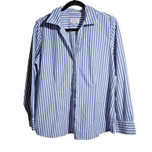 Foxcroft Womens XL Wrinkle Free Blue White Striped Button Up Top Career Collared